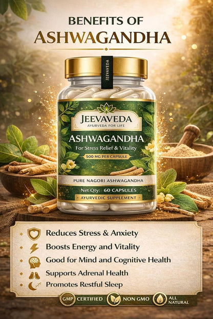 Ashwagandha Gold | 5% Withanolides | 100% Pure Root Extract | Herbal Supplement | Capsules | Stress Relief, Energy & Recovery Support | 60 Capsules Pack