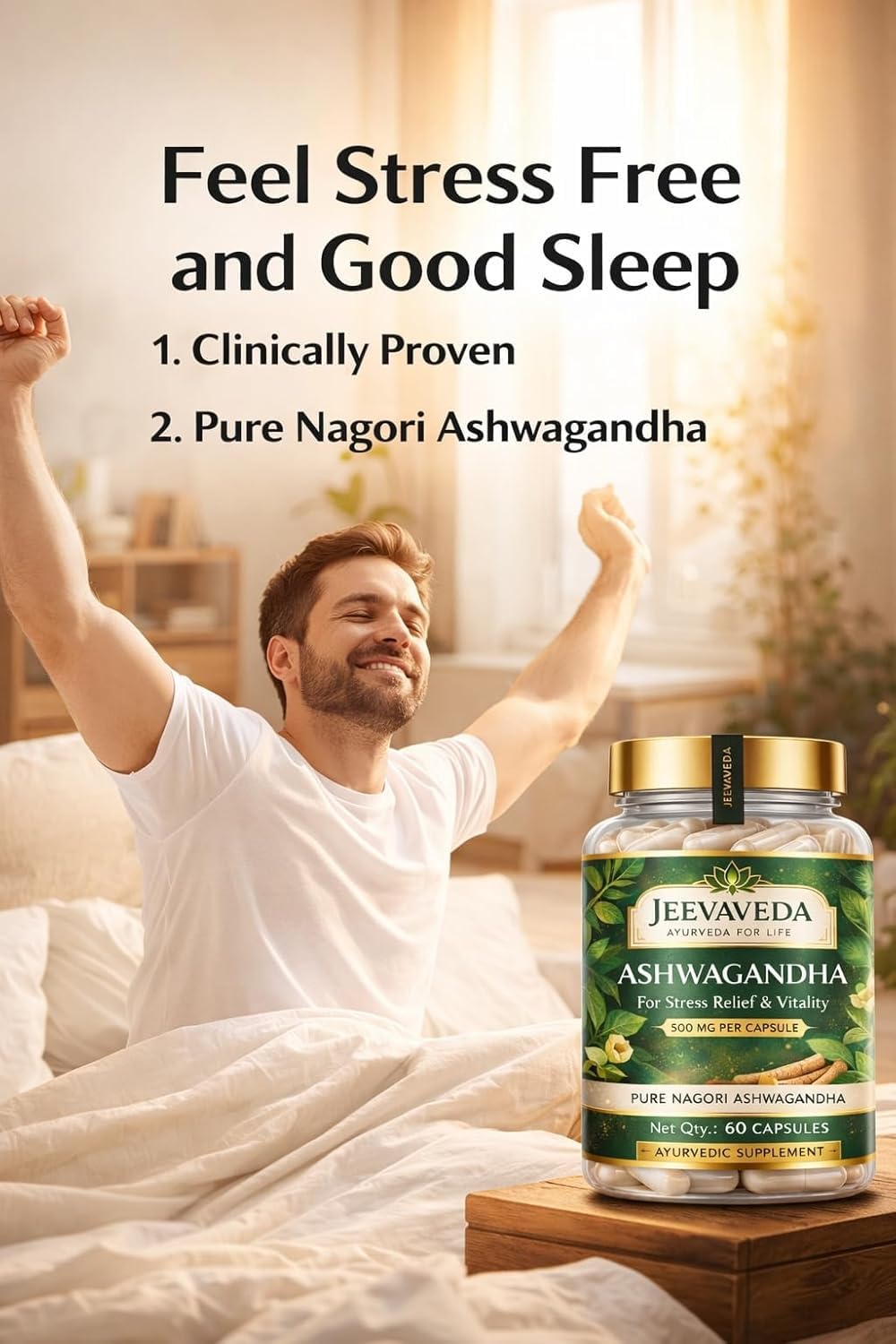 Ashwagandha Gold | 5% Withanolides | 100% Pure Root Extract | Herbal Supplement | Capsules | Stress Relief, Energy & Recovery Support | 60 Capsules Pack
